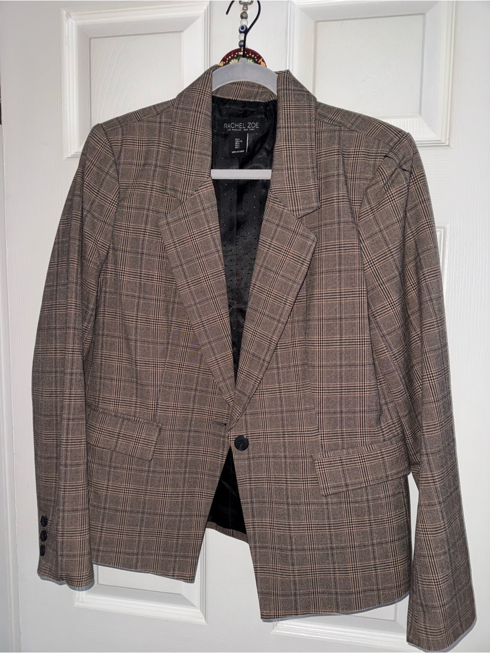 Rachel Zoe Brown Plaid Single-Button Blazer